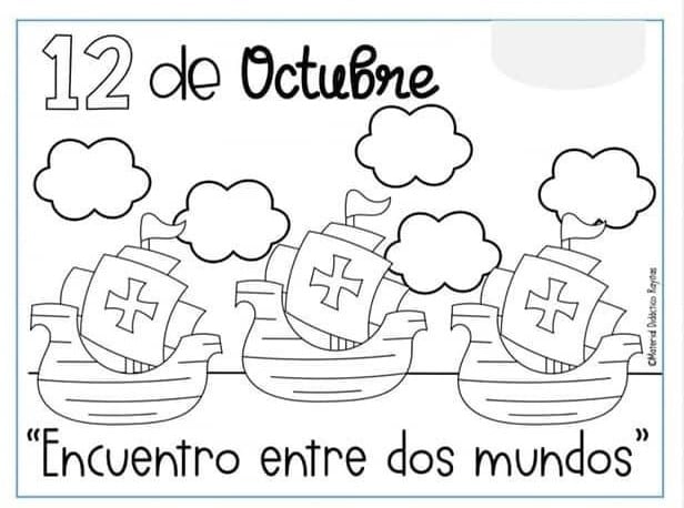 Dibujo de La niña, La pinta y la Santa María "Encuentro de dos mundos"