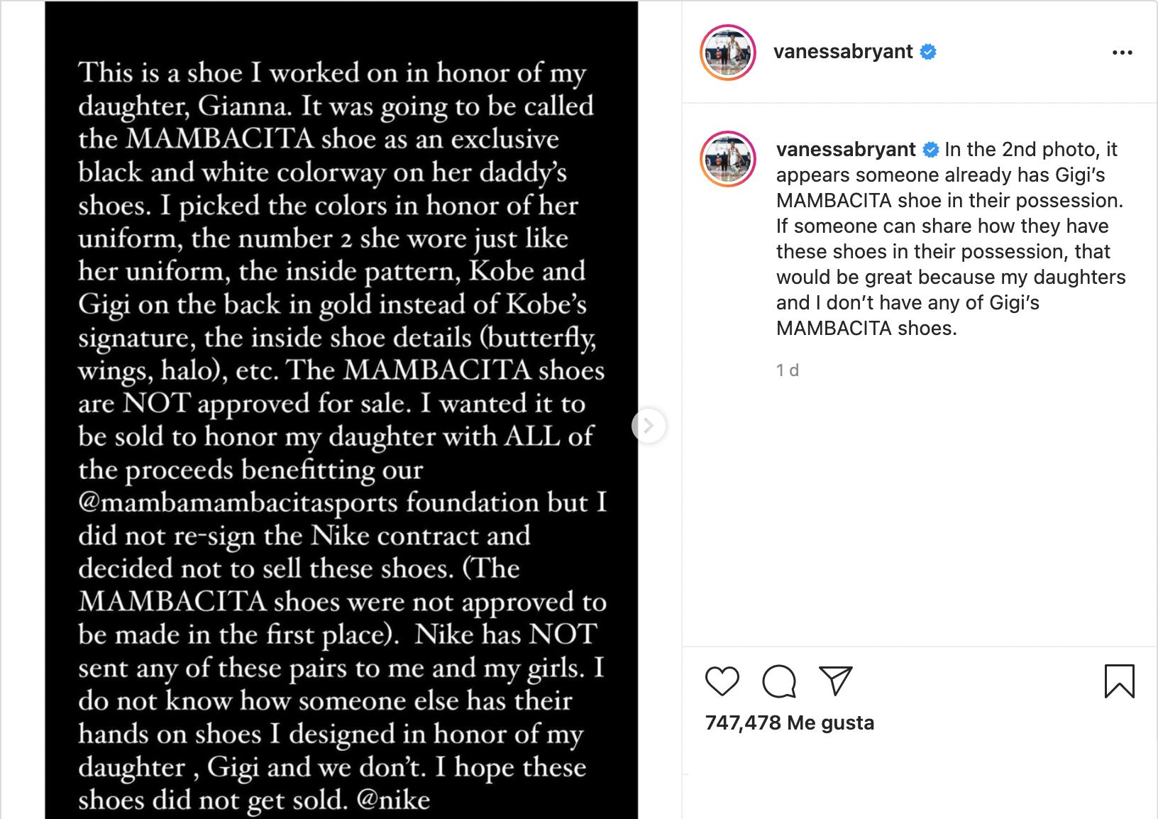 Vanessa Bryant sobre los zapatos tributo de Nike