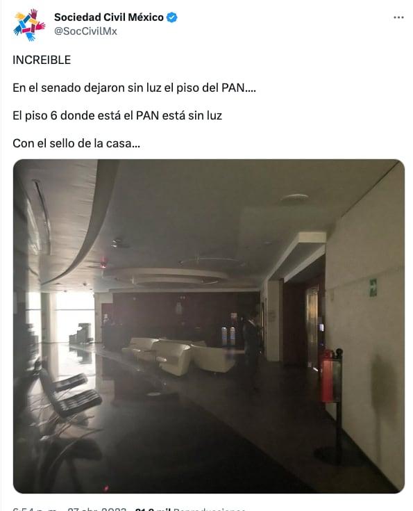 Denuncian que dejaron al PAN sin luz en la Cámara de Senadores