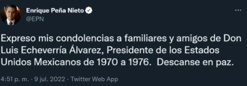 Enrique Peña Nieto se pronuncia por muerte de Luis Echeverría