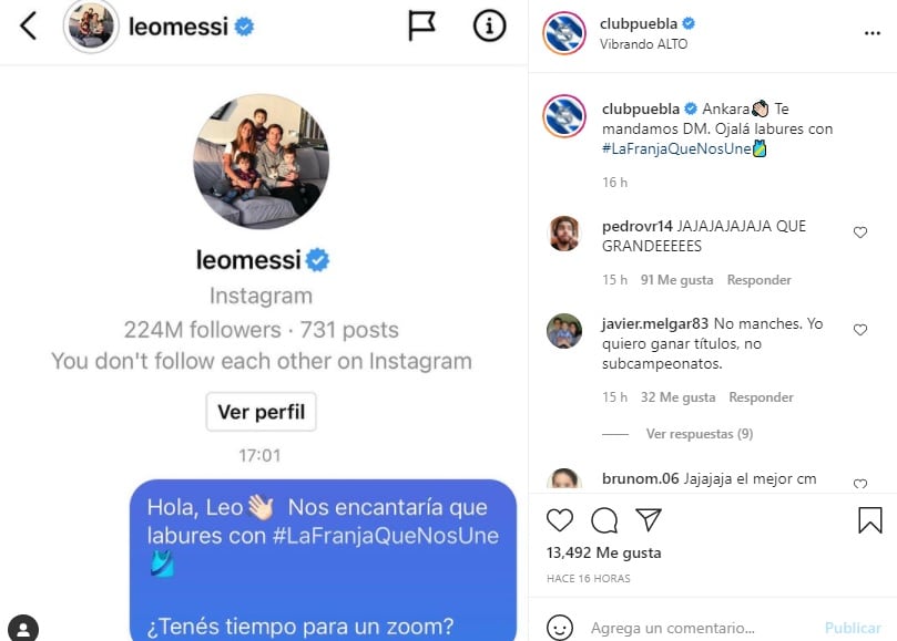 Mensaje del Club Puebla a Lionel Messi