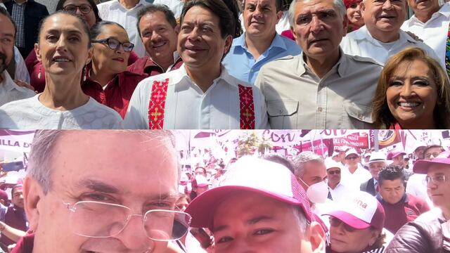 Claudia Sheinbaum, Marcelo Ebrard y Adán Augusto López en un mitin en Toluca de Morena