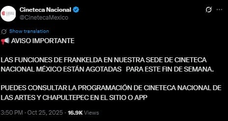 Frankelda agota funciones en la Cineteca Nacional