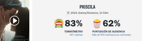 Priscilla, la se convierte en una de las favoritas de la crítica en Totten Tomatoes