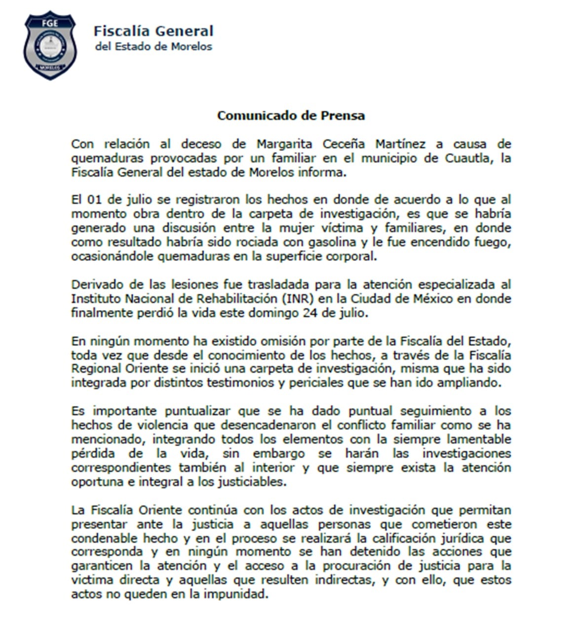 Margarita Ceceña Martínez fue quemada viva por su cuñado
