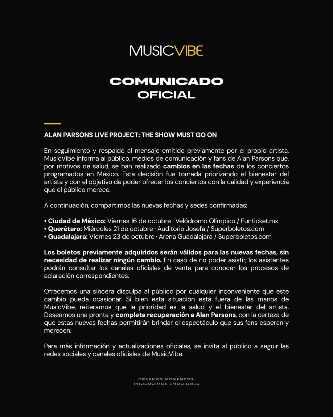 Por qué Alan Parsons trasladó los conciertos en México a octubre 2026