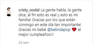 Cristina Nodal agradece a Belinda.
