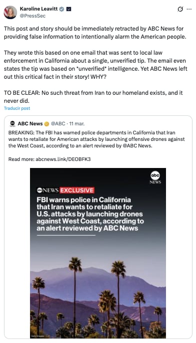 Casa Blanca desmiente amenaza iraní