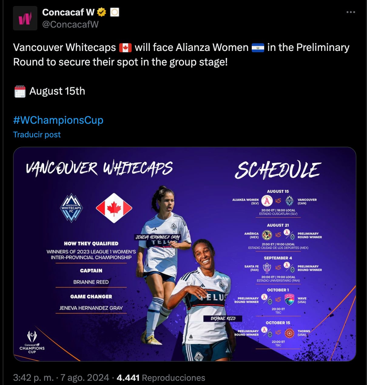 Vancouver Whitecaps participará en la Concachampions Femenil 2024.