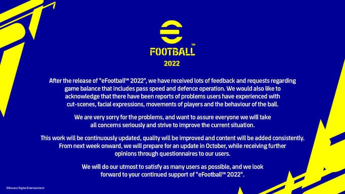 Comunicado Konami eFootball 2022
