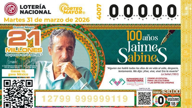 Homenaje a Jaime Sabines: Lotería Nacional lanza billete conmemorativo