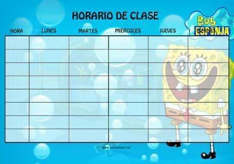 Horario escolar de Bob Esponja para imprimir