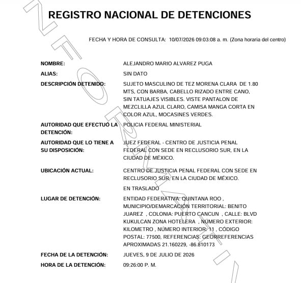 Alejandro Mario Álvarez Puga es detenido en Cancún.