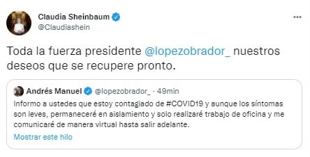 Claudia Sheinbaum desea recuperación de AMLO