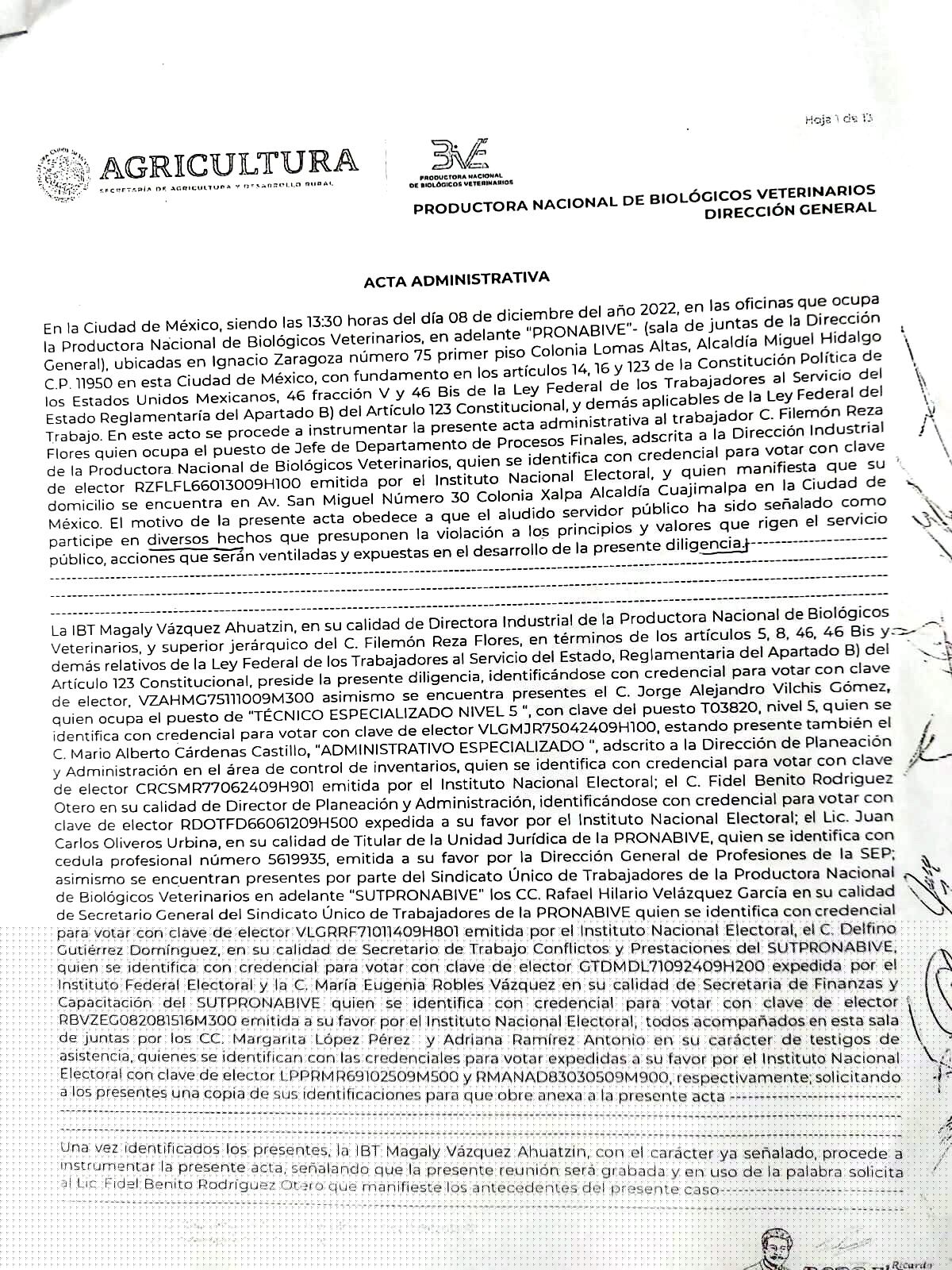 Agricultura, acta administrativa