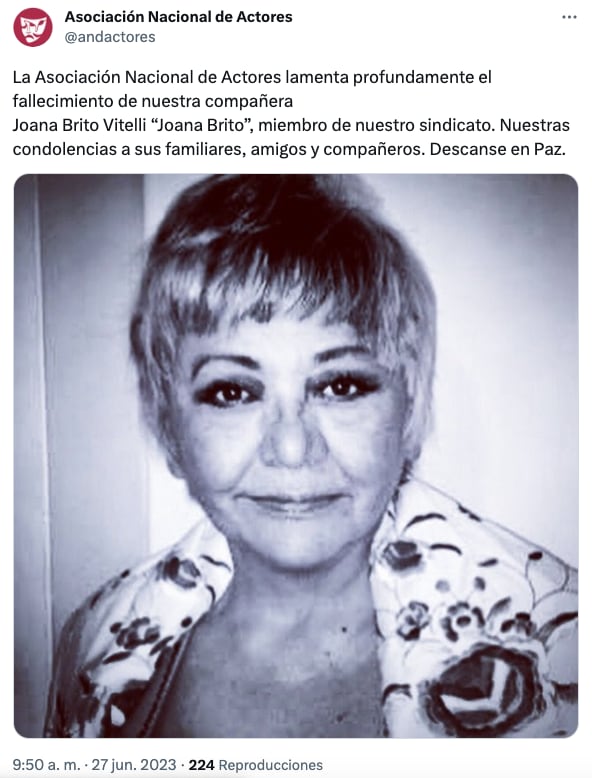 Muere Joanna Brito, actriz de doblaje a los 79 años de edad