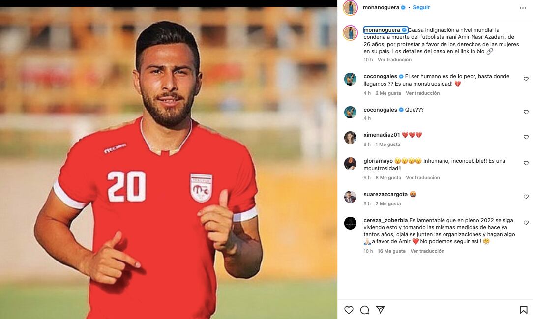 Mónica Noguera en defensa del futbolista Amir Nasr Azadani