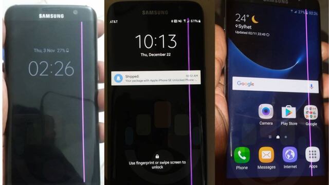 Galaxy S7 Edge con el error de la 'línea rosa'.