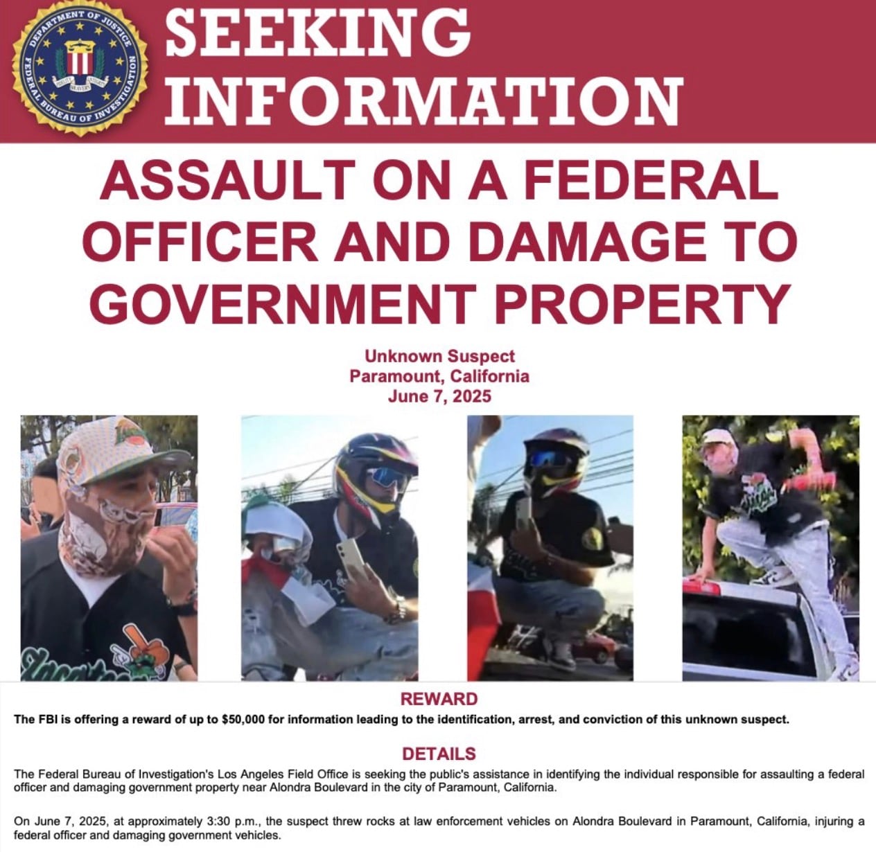 FBI busca a manifestante de protestas en Los Ángeles