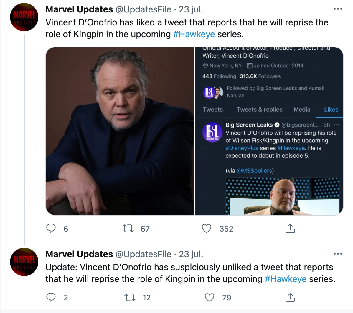 Tweet de Vincent D'Onofrio