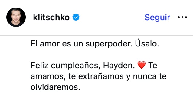 Wladimir Klitschko recuerda a Hayden Panettiere en su cumpleaños 37