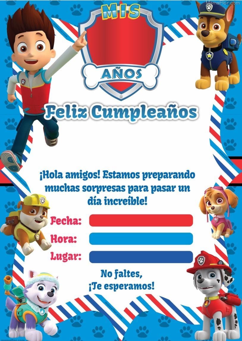 5 ideas de invitaciones de Paw Patrol para editar o hacer tú mismo si armas fiesta