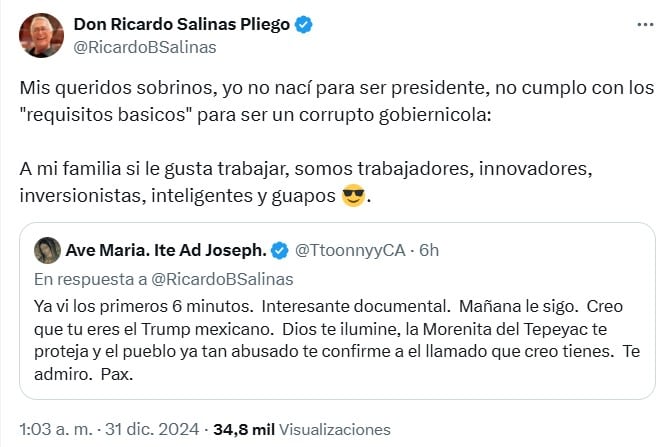 Ricardo Salinas Pliego, dueño de Elektra responde a sus seguidores si se ve como “el Donald Trump mexicano”