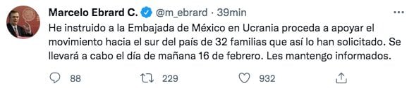 Tuit de Marcelo Ebrard