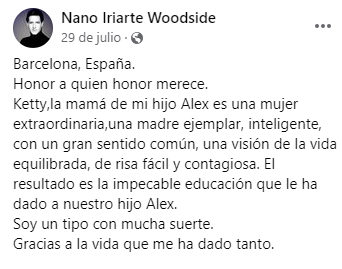Alejandro Iriarte Woodside habla de Ketty, la mamá de su hijo Alex.
