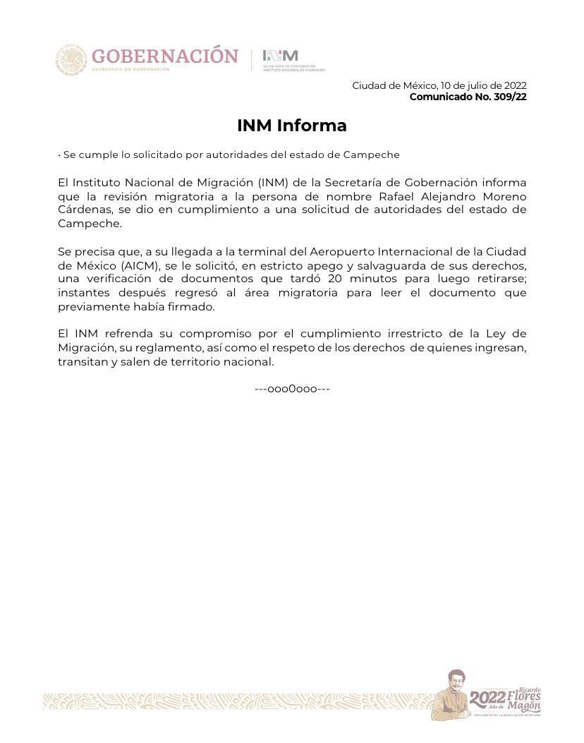 Alejandro Moreno fue retenido durante 1 hora en el AICM por migración