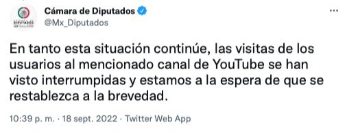 La plataforma de YouTube cierra canal de la Cámara de Diputados por violaciones a sus normas de funcionamiento