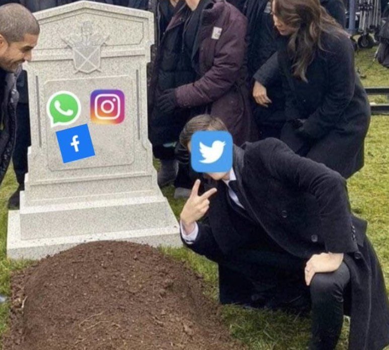 Memes porque Twitter es el único sobreviviente a la caída de Facebook.