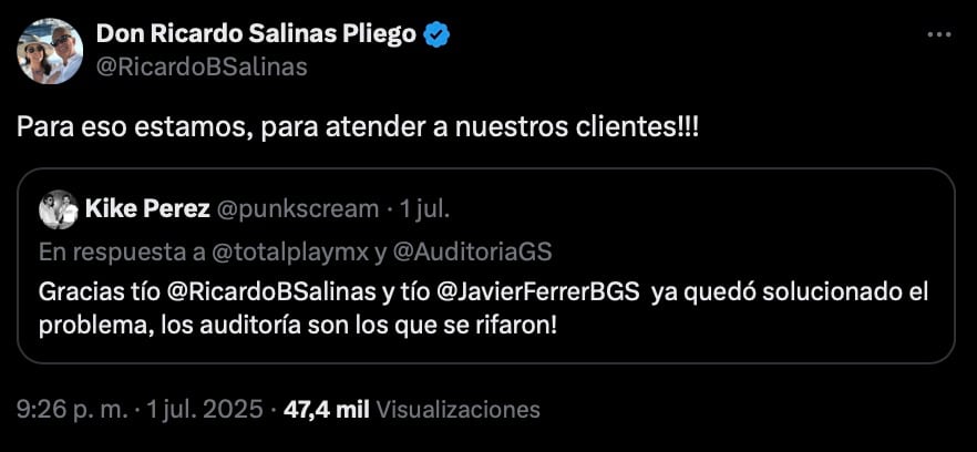 Ricardo Salinas Pliego responde a falla de más de 24 horas en servicio de Totalplay