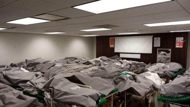 Sala con cuerpos en hospital de Tamaulipas