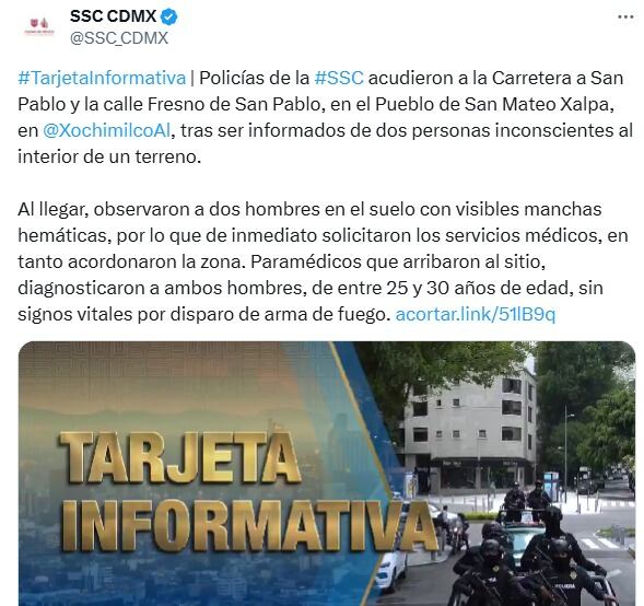 Xochimilco: Matan a 2 en San Mateo Xalpa