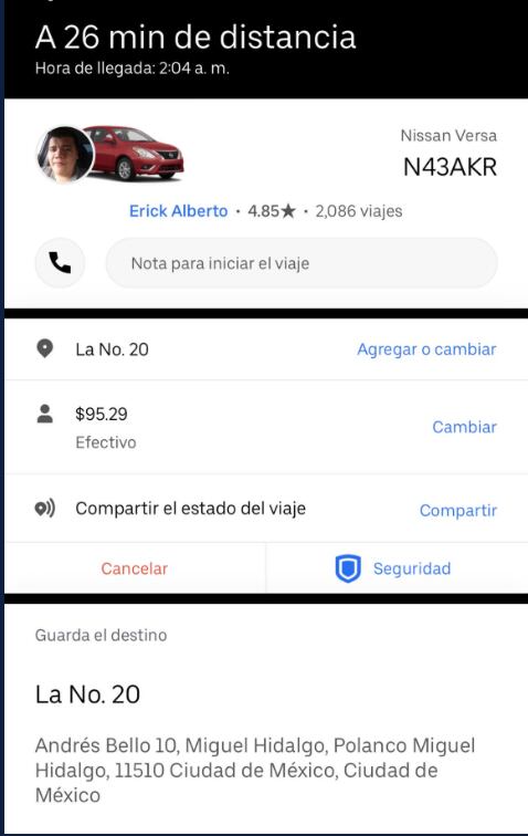 Brenda compartió una captura de pantalla con información del sistema de Uber de su agresor.