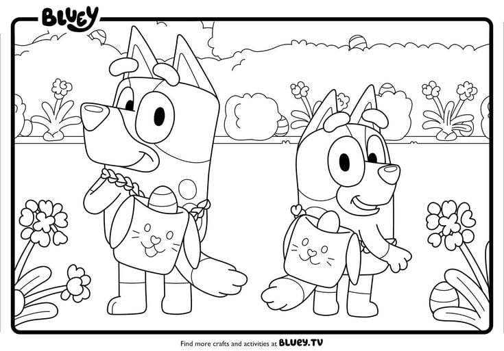 Dibujos de Bluey de Pascua con Bingo