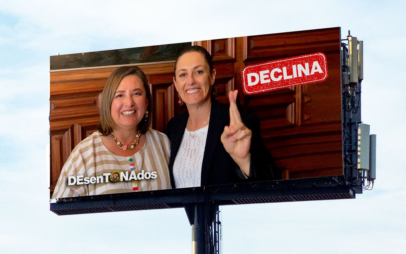 Claudia Sheinbaum y Xóchitl Gálvez en espectacular, DEsenTONAdos 2023