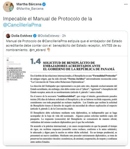 Martha Bárcena comparte manual de Cancillería de Panamá