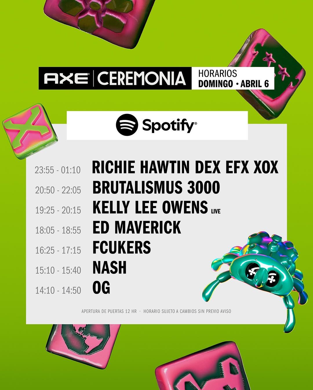 Axe Ceremonia 2025 Horarios por día y escenario