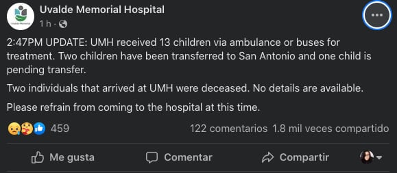 Comunicado Uvalde Memorial Hospital
