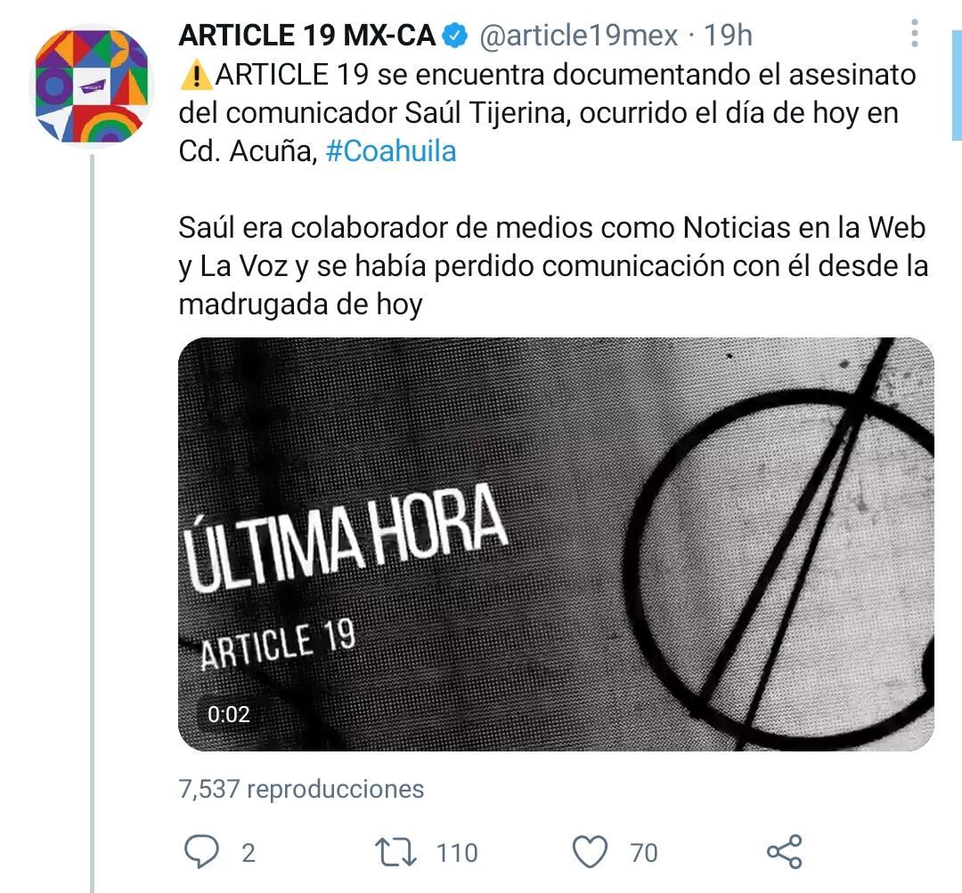 Comunicado sobre Saúl Tijerina Rentería