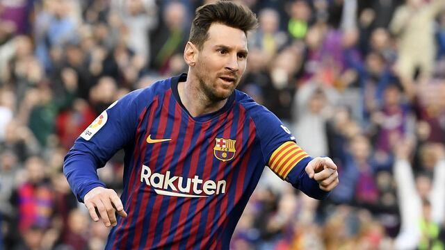 Messi celebra un gol con el Barça