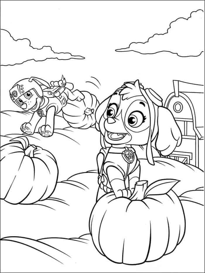 5 dibujos de Paw Patrol con temática de Día de Acción de Gracias para colorear por Thanksgiving