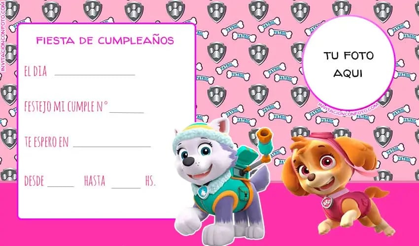 5 ideas de invitaciones de Paw Patrol para editar o hacer tú mismo si armas fiesta