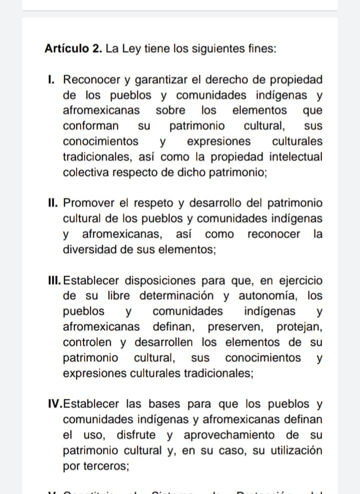 Artículo de la Ley del Patrimonio Cultural de Pueblos Indígenas