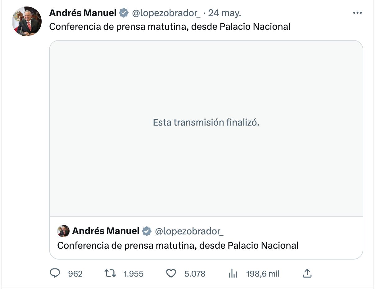 AMLO borró sus conferencias mañaneras del 9, 11 y 24 de mayo