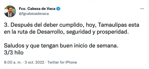 Francisco García Cabeza de Vaca, ex gobernador aclara que está en su rancho en Tamaulipas