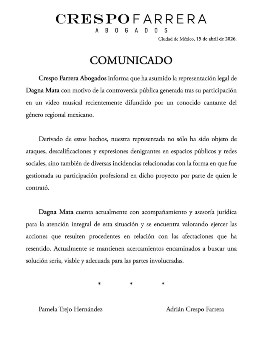 Comunicado de los abogados de Dagna Mata