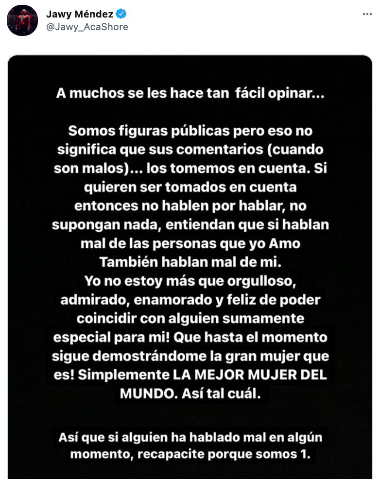 Tuit de Jawy sobre rompimiento